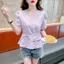 Áo sơ mi Pháp mùa hè mới dây buộc ren thời trang mỏng vừa vặn và giảm béo cho nữ