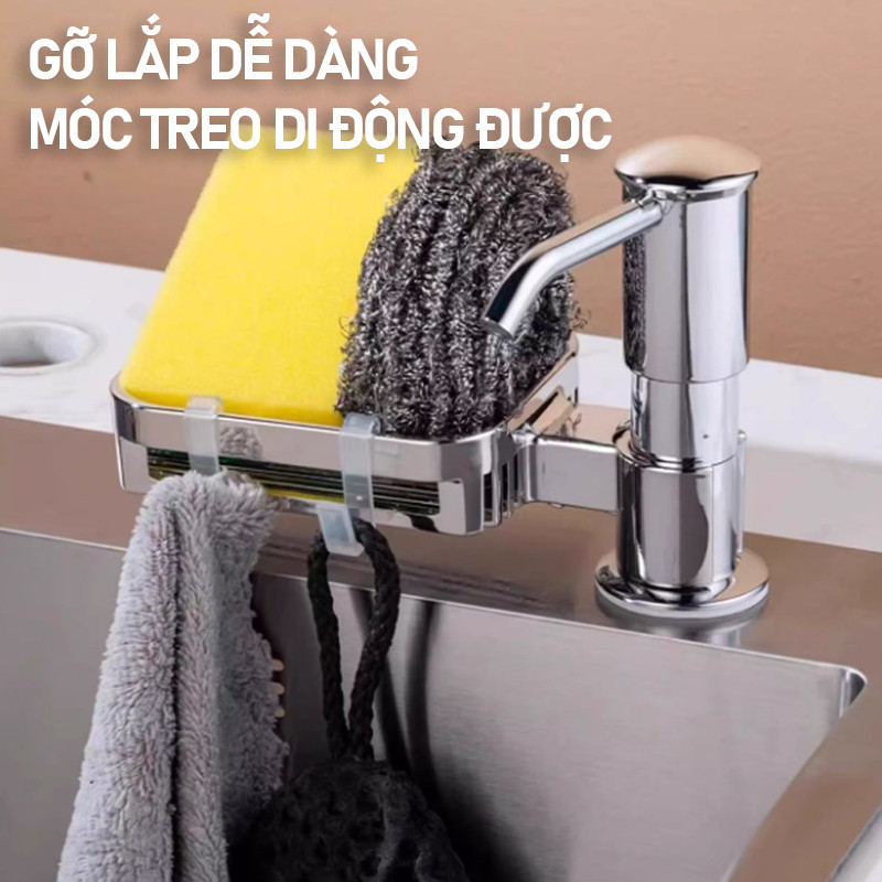 Vòi Bơm Nước Rửa Chén Cao Cấp Kèm Giá Để Đồ - Ống Dẫn Silicon 120cm, Xoay 360° Gắn Bồn Rửa Bát
