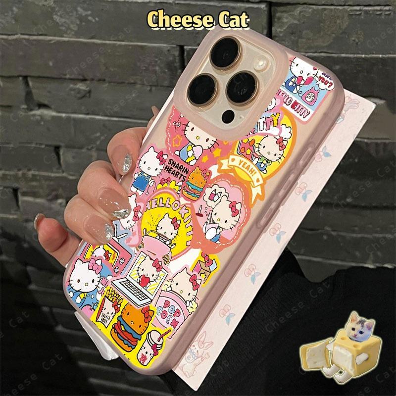 Bánh hamburger Kitty dễ thương Ốp điện thoại màu hồng mờ cho iPhone 15 16 11 12 13 14 17 Pro Max 7 Plus XR Xs Max