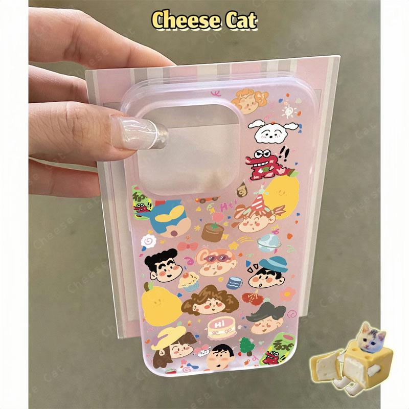Gia đình bút chì dễ thương Shin Ốp điện thoại màu vàng mờ cho iPhone 15 16 11 12 13 14 17 Pro Max 7 Plus XR Xs Max