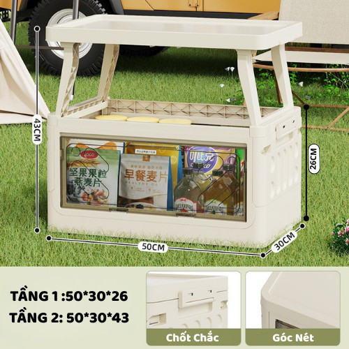 Hộp Đựng Đồ Cắm Trại Ngoài Trời, Thùng Gấp Gọn Kết Hợp Bàn Camping Du Lịch, Phù Hợp Cho Dã Ngoại, Picnic Q041
