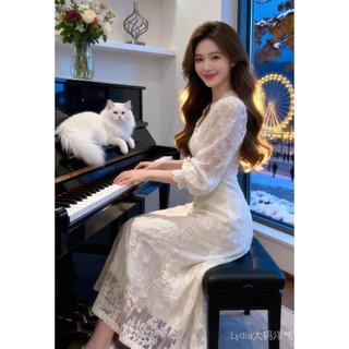 Váy dài plus size chất liệu velveteen ren, thiết kế cổ áo sang trọng,deal giảm giá mùa xuân