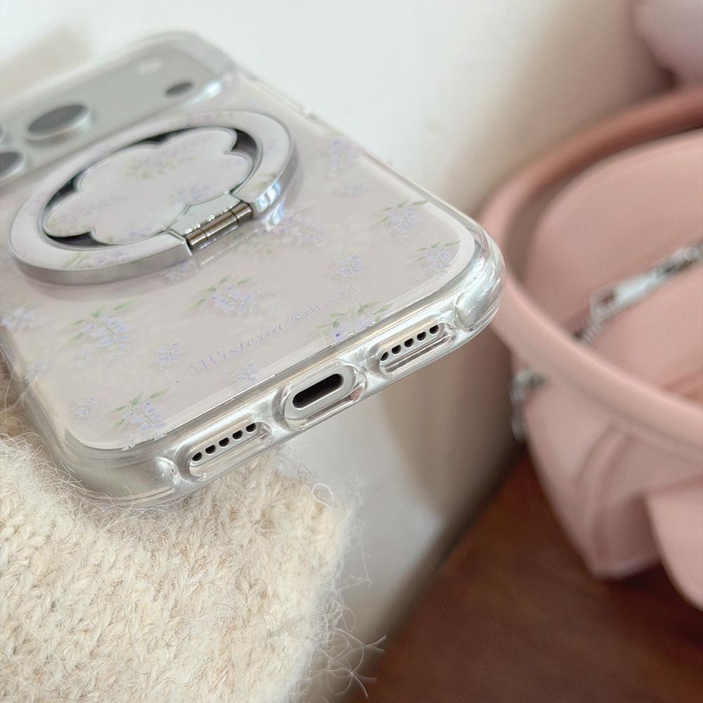 Vỏ cứng Tương thích với iPhone 13 14 14Pro 14ProMax 15 15Pro 15ProMax 16 16Pro 16ProMax 17 17Pro 17ProMax Ốp nam châm họa tiết hoa Wisteria