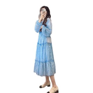 [Giảm giá 10% trong thời gian có hạn] Seckill Size Lớn Chất Lượng Cao Phong Cách Phương Tây Nữ Phong Cách Mới Trà Cổ Chữ v Đầm Dài Tay Nữ Rời Đầu Mùa Xuân Eo Ôm Hơn Nhìn Kỳ Nghỉ Một