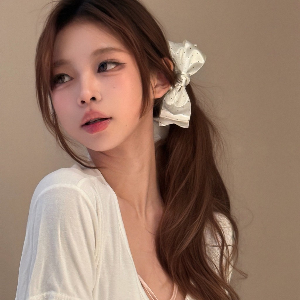 Satin Chấm Bi Thanh Lịch Nơ Chuối Kẹp Đuôi Ngựa Cao Cấp Kẹp