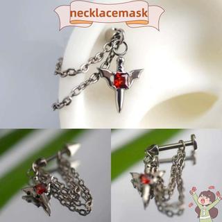 CLKLACEMASK Khuyên Tai Xuyên, Bông Tai Vòng Cánh Zircon Màu Đỏ Màu Bạc, Dây Xích Đôi Bằng Thép Không Gỉ Phong Cách Gothic Xương Tai Nữ Trang Sức