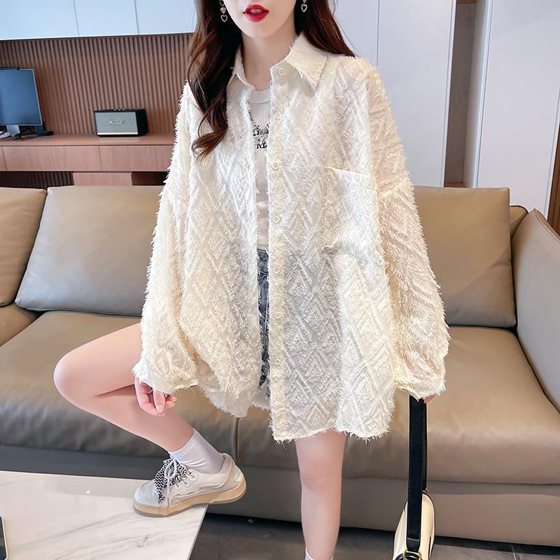 Áo chống nắng kiểu Hồng Kông mới dành cho nữ, áo khoác ngoài thời trang, dáng rộng, áo lưới mỏng mùa hè, áo dài vừa phải