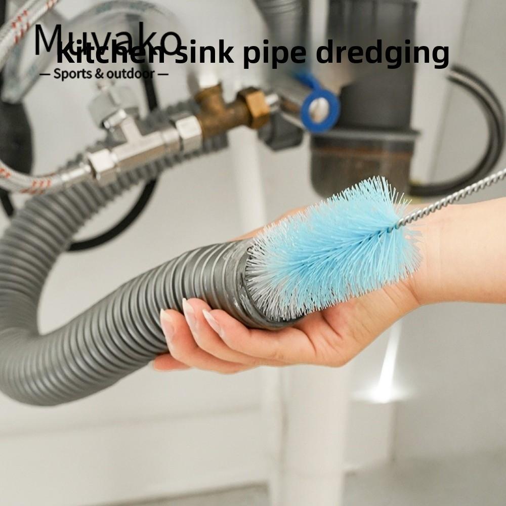 Bàn chải nạo vét ống MUVAKO, Bàn chải làm sạch bồn rửa cống linh hoạt hình xoắn ốc, Máy làm sạch cống đa năng 54cm cho ống nước