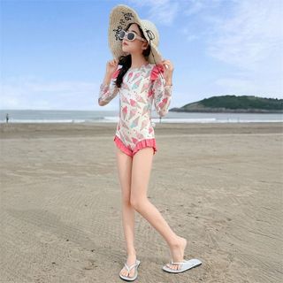 Đồ bơi liền thân tay dài cho bé gái - áo tắm chống nắng nhanh khô có đệm ngực dễ thương đi biển
