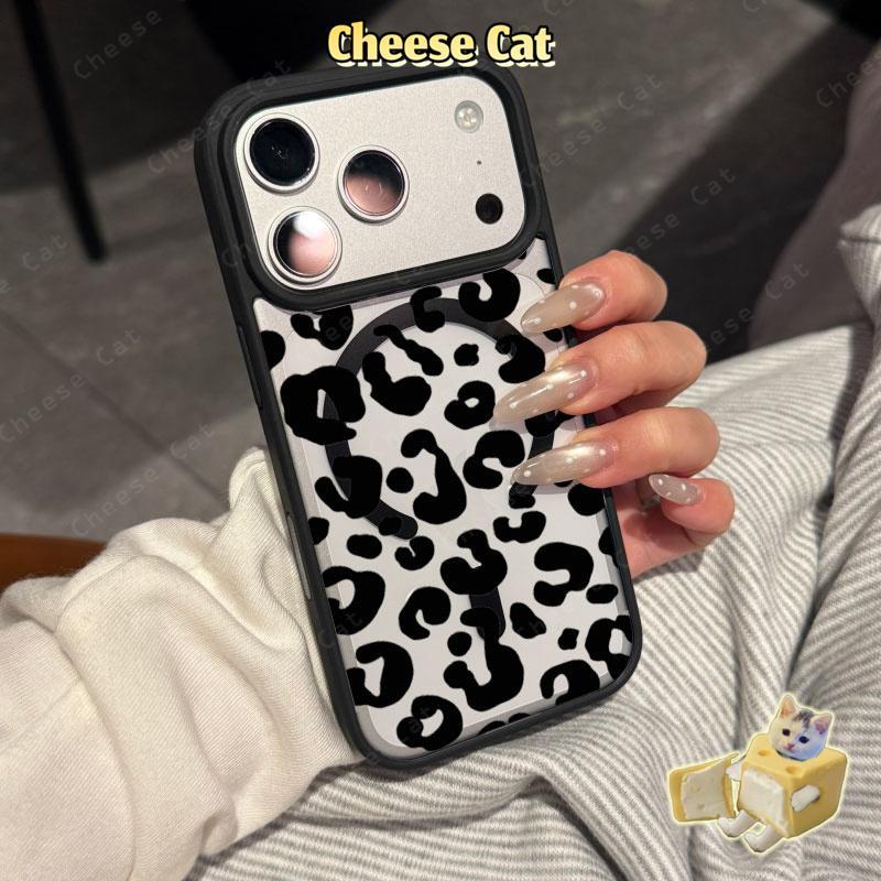 ins Họa tiết da báo đen Ốp điện thoại từ tính cho iPhone 11 12 13 14 15 16 17 Pro Max 7 Plus XR Xs Max