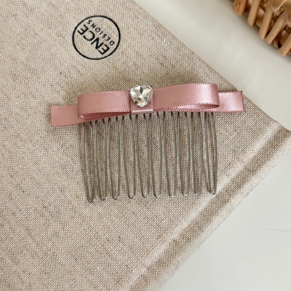 Hululu Kẹp Tóc Hình Trái Tim Kim Cương Giả, Mỏng Nhẹ Với Nơ, Phù Hợp Để Hoàn Thiện Kiểu Tóc