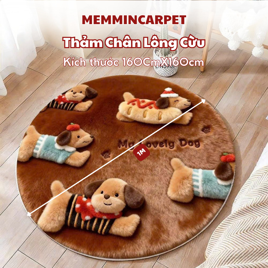 Thảm tròn lông mềm mịn đế dệt , thảm tròn decor, thảm hoạ tiết hoạt hình dễ thương đáng yêu - Memmincarpet - TH102