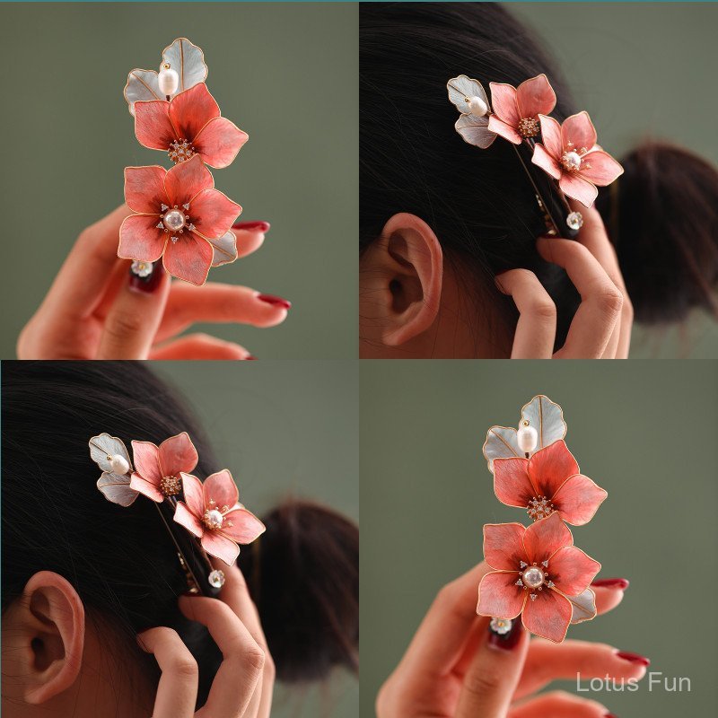 Kẹp Tóc Nữ Phong Cách Cổ Điển Trung Hoa, Lụa Nhung Hoa, Phụ Kiện Tóc Đẹp