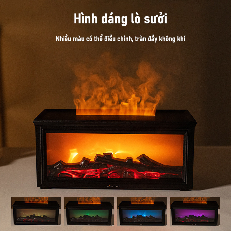 Máy Xông Tinh Dầu Phòng Ngủ Kiểu Lò Sưởi - Hiệu Ứng Ngọn Lửa 3D Siêu Đẹp, Đèn Ngủ LED 7 Màu Sang Trọng, Tinh Tế