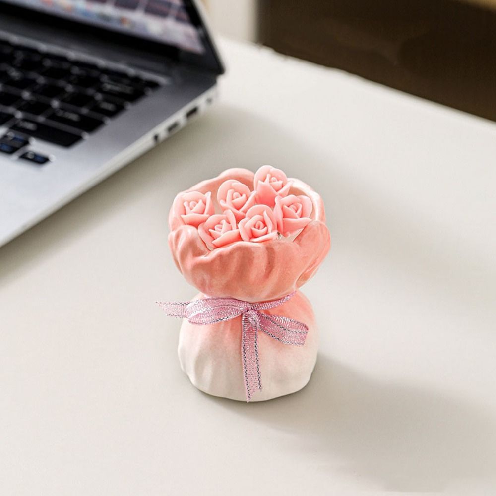 Nĩa tráng miệng LACYES có lọ đựng đồ, Bộ nĩa trái cây bằng gốm sứ hoa hồng phong cách Ins, Trang trí sáng tạo Đồ dùng nhà bếp bằng gốm gia dụng sáng tạo