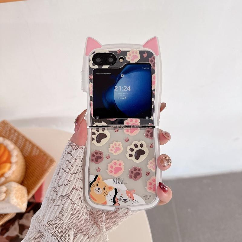 Ốp Điện Thoại Chân Mèo Dễ Thương Thích Hợp Cho Samsung Galaxy ZFlip7 zflip6 Dây Gấp Vỏ Cứng Cho Z Flip 7 6 5 4 3 5G PuraX N3Flip MixFlip 2 Vỏ Bảo Vệ