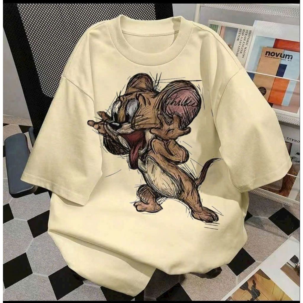 Áo phông su rộng tay lỡ cotton unisex cực chất - Mèo Tôm & Jelly siêu hot!