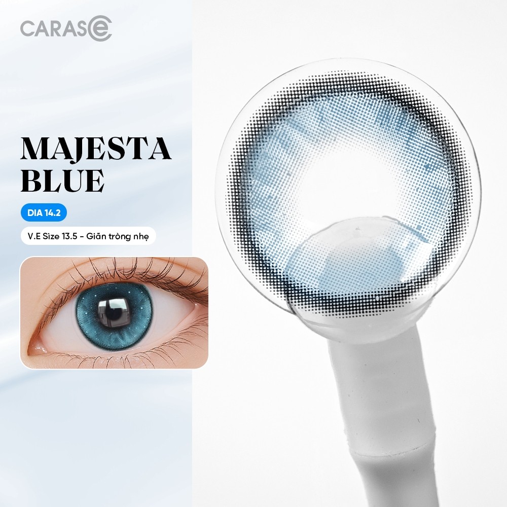 [1 chiếc] Kính áp tròng khoá ẩm 8H 1 Ngày Màu Xanh Dương Nhũ CARASE, Lens cận MAJESTA BLUE