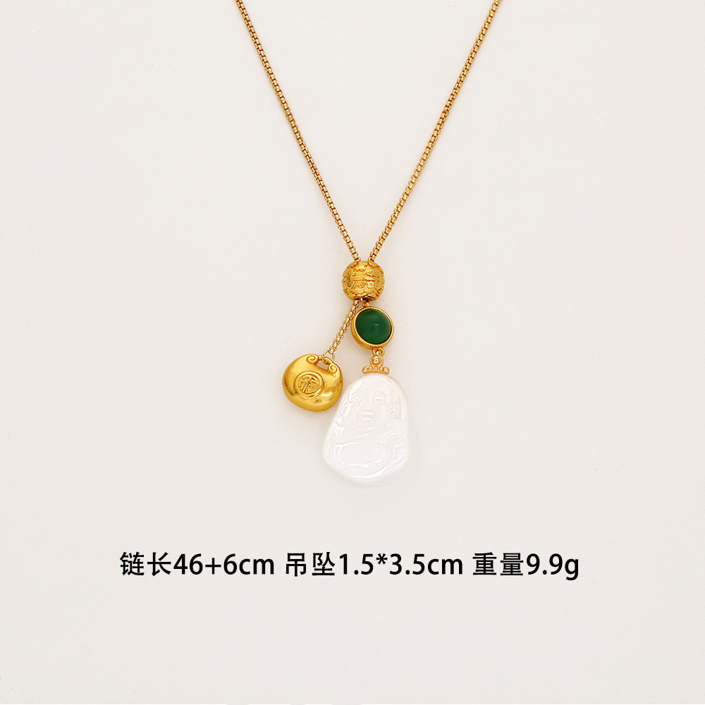 Vòng cổ Phật cười ngọc bích phong cách Trung Quốc