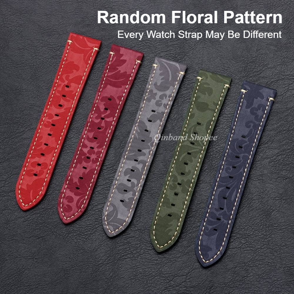 Cổ Điển In Hoa Nylon Da Dây Đeo Đồng Hồ Họa Tiết Hoa Vải Dây Đeo Đồng Hồ 20 Mm 22 Mm Dây Đeo Đồng Hồ Cho SEIKO Diver Cho Nam Nữ Đồng Hồ Vòng Tay Màu Đỏ