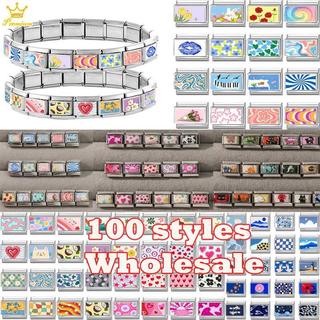 Wholesale Colorful Eyes Hand Flower Cat Italian Charms Fit 9mm Stainless Steel Women Fashion Bracelet DIY Jewelry Gift