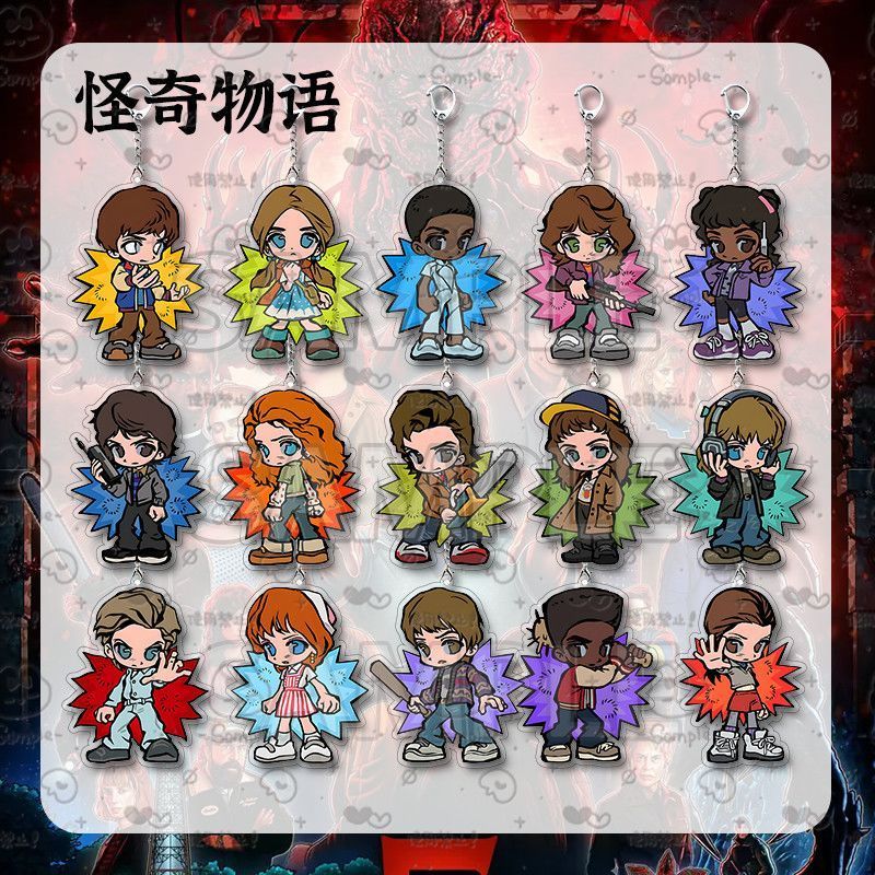 Stranger Things Merchandise Eleven & Mike Wheeler Chibi Character Keychain Acrylic Bag Charm Key Ring Couple's  Gift
