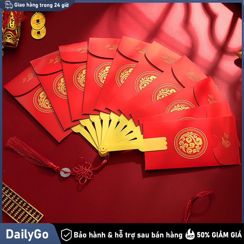 Lì xì quạt 10 ngăn, dây treo đỏ, chất cứng - Lì Xì / Lì Xì Quạt，Xoè Quạt / Quạt，Gấp Gọn， 10 Ngăn，Quà Tặng Bất Ngờ