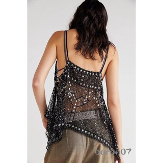 Áo dây sequin mỏng manh, cổ chữ V, thiết kế nơ bên hông - Phù hợp mùa hè