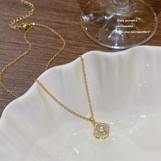 Vòng cổ thép titan bốn lá cỏ ba lá zircon - Thiết kế sang trọng, phù hợp cho nữ