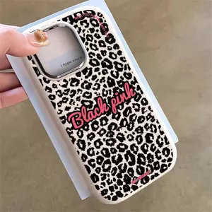 Xu hướng màu hồng tiếng Anh Leopard in cho 16 17 trường hợp điện thoại 14 15 11 Mũm mĩm iPhone 13 khung kim loại 7p 8p