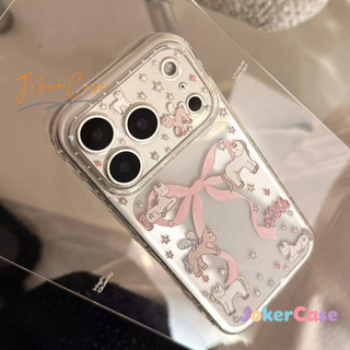 Ốp Lưng Cho IPhone 11 16 17 15 13 14 12 Pro Max 17AIR 15 7 8 Plus X XR Max Phim hoạt hình dễ thương ngựa nơ trong suốt