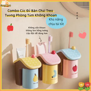 Combo Cốc Để Bàn Chải Treo Tường Phòng Tắm Không Khoan.Kiểu Dáng Ngược Độc Đáo,Không Đọng Nước