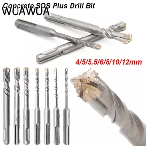WUAWUA 1 Mũi khoan bê tông SDS Plus, 4 / 5 / 5.5 / 6 / 8 / 10 / 12mm Mũi khoan búa điện, 4 Dụng cụ cắt chuôi tròn Dụng cụ điện Khối gạch tường