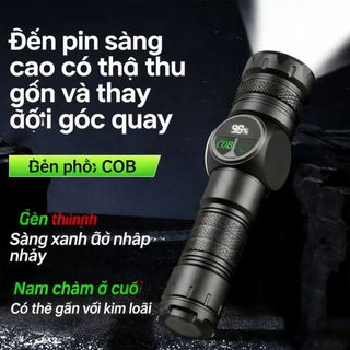 “Đèn Pin LED Zoom | Hiển Thị Dung Lượng Pin, Magne, Đèn Sườn, Nhiều Chế Độ Ánh Sáng, Phù Hợp Cho Dã Ngoại, Du Lịch”