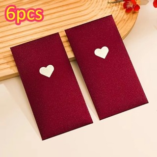 MIKYCO 6 Phong Bì Đỏ, Gói Màu Đỏ Ba Màu Tinh Tế, Họa Tiết Tình Yêu 17 * 9cm Năm Quà Tặng Tiền Mặt Phong Bì Ngày Lễ Tình Nhân