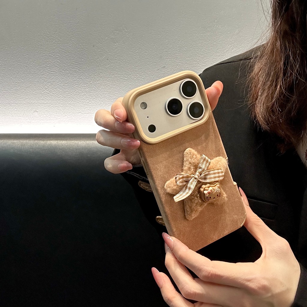 Những ngôi sao 3D trên vải bông màu nâu phù hợp để  iPhone 17 Pro Max  iPhone 17 16 15 14 13 12 11