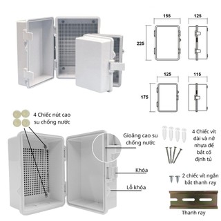 (Freeship) Tủ điện chống nước ABS Hộp kỹ thuật  HKT 01 -02, size 130x180x115, 225x155x125, Hàng VN chất lượng cao