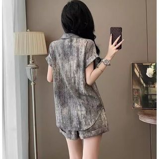 Bộ đồ hai mảnh cho nữ, phong cách Hàn Quốc mới, thiết kế đơn giản thanh lịch, áo ngắn tay, quần short cao eo