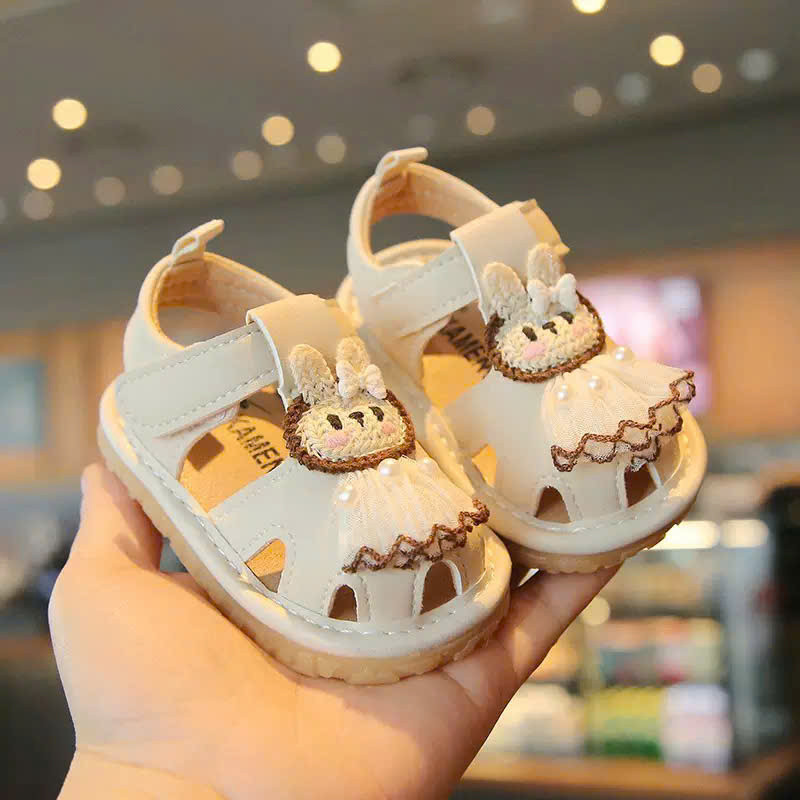 xăng đan bé trai dép rọ tập đi cho bé gái da PU thỏ dễ thương quai dán tuỳ chỉnh đế dẻo êm chân cho bé từ 6m có còi C15