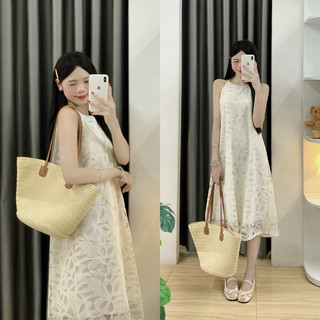 Váy maxi ren trắng dáng suông A sát nách đi biển dạo phố đi chơi du lịch phong cách Hàn Quốc