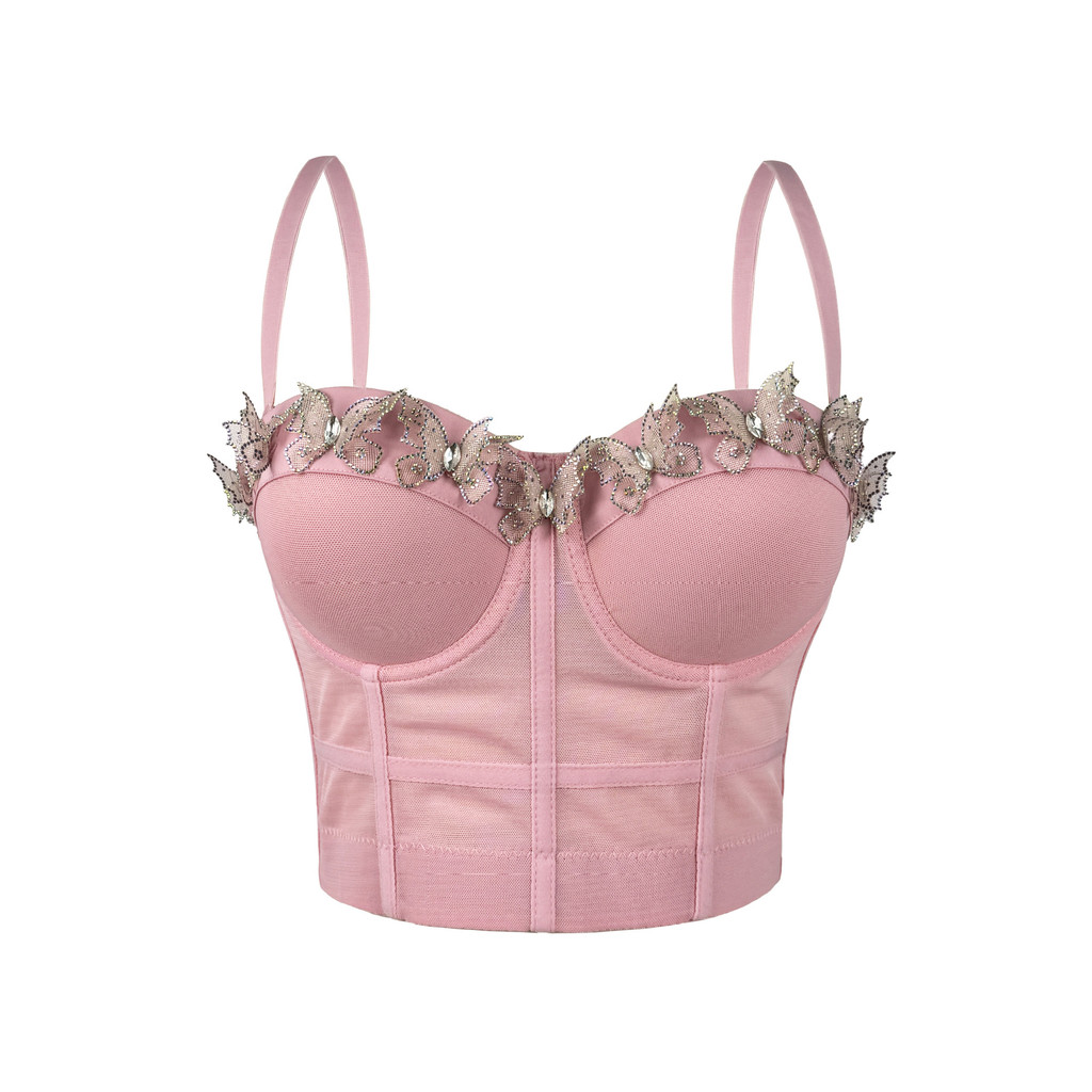 Bộ đồ camisole vest lưới gạc gợi cảm có xương cá corset, làm từ nhựa xương cá, dáng slim-fit