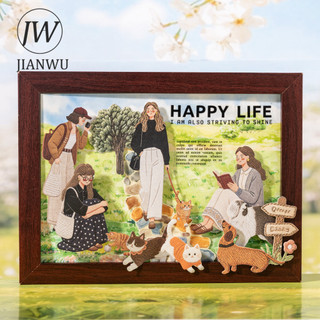 JIANWU Her Little World Series Vintage Girl Nhân Vật Phong Cảnh Chất Liệu Cắt Dán Sáng Tạo DIY Tạp Chí Văn Phòng Phẩm