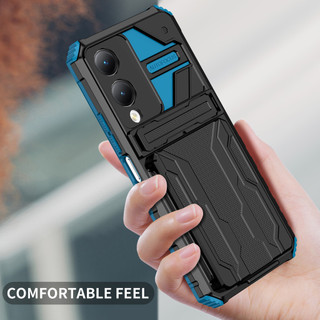 Dành Cho Vivo Y17s Ốp điện thoại Cứng Có Chân Đế Đựng Thẻ Nhiều Màu Vỏ Bảo Vệ Chống Rơi