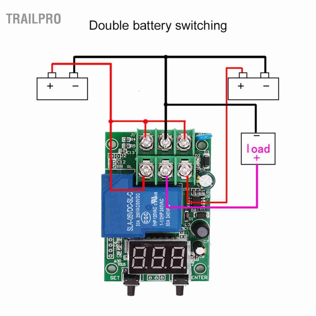 TrailPro DC 6-80V Giám sát điện áp Rơle Thời gian trễ Sạc Bộ điều khiển phóng điện Mô-đun Bộ điều khiển xả điện áp thấp Bảo vệ quá áp với 4 chế độ hoạt động