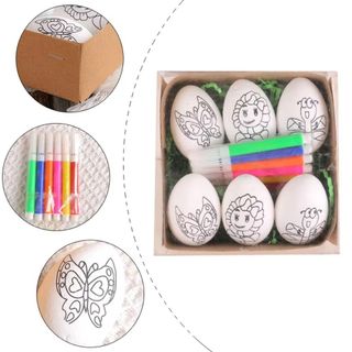 YSANH 6 Trứng Vẽ Tay DIY Phục Sinh, Tô Màu Thủ Công Với Bút Sơn Trứng Phục Sinh, Sáng Tạo DIY Hoạt Hình Đa Năng Tranh Đầy Màu Sắc Trứng Phục Sinh Cảnh Trang Trí