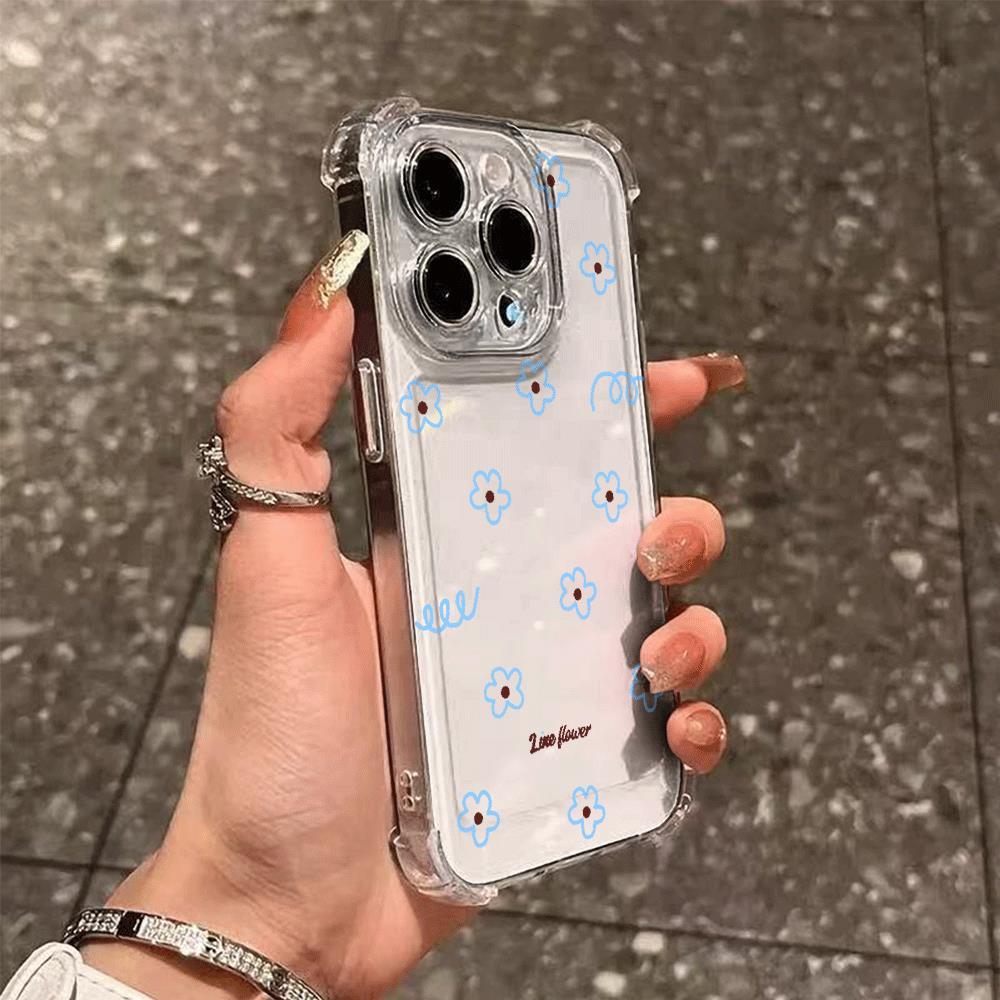 Màu xanh dòng hoa bóng cho 16 trường hợp iPhone 17Air Quad góc chống rơi trường hợp 14 13 11Pro