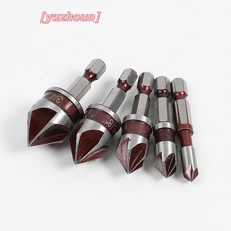 [yuzhoun] Dụng cụ mở lỗ Chamfer Mũi khoan Hex Shank Dụng cụ vát chế biến gỗ 82° Nút đếm đa kích thước chính xác