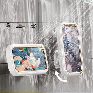 【Hỷ】Bộ sản phẩm hộp điện thoại nhà tắm gồm hộp xoay 360 độ và 2 móc dính, tiết kiệm không gian, lắp đặt nhanh.