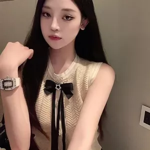 Xuân Thu Thời Trang Mới Áo Vest Nơ Dệt Kim Top Nữ