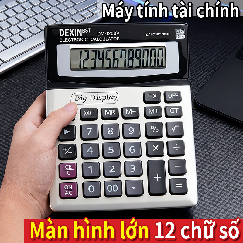 Máy tính cầm tay DM-1200V — 12 chữ số, hai nguồn điện, hỗ trợ nguồn năng lượng mặt trời hoặc pin